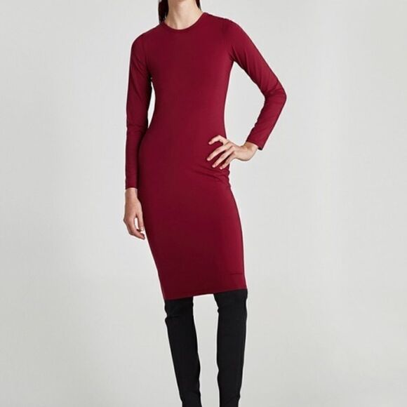 TRF by Zara maroon midi dress with long sleeves | size S - Picture 1 of 11